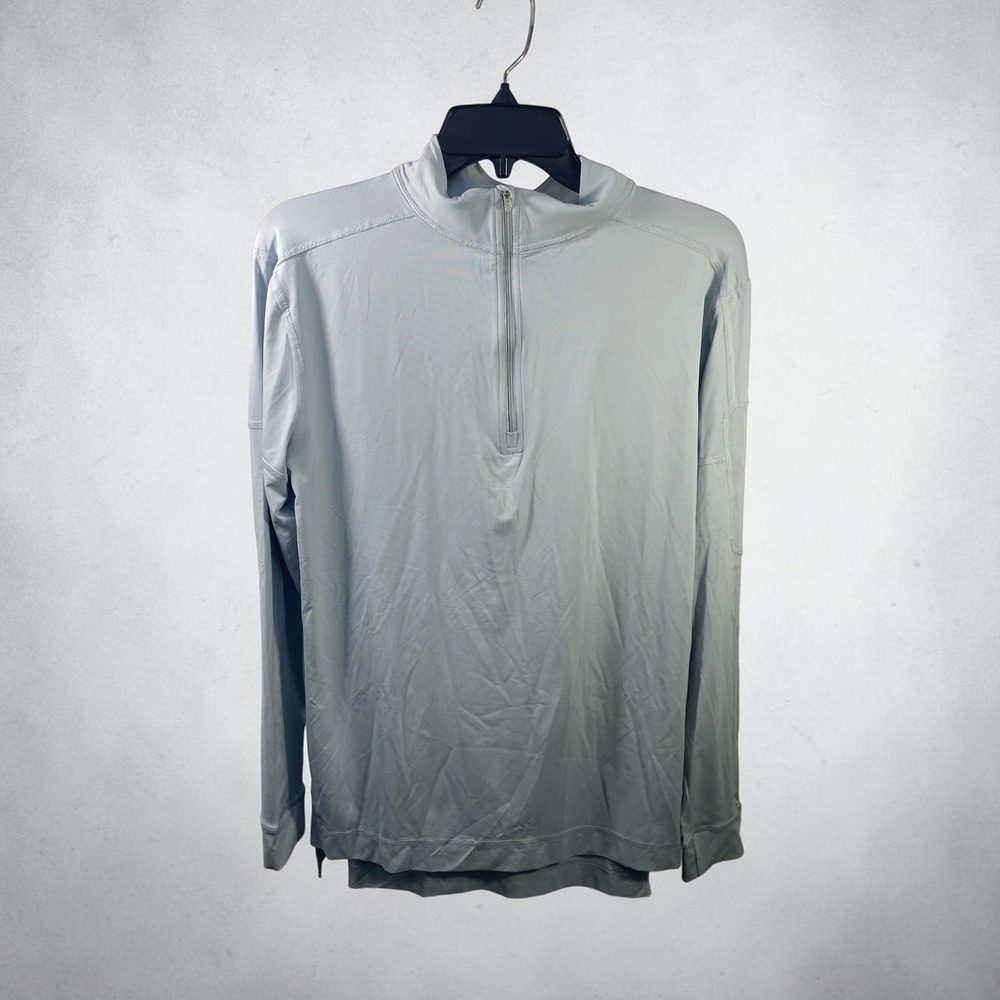 BloqUV Mens Mock Zip Top Soft Gray UPF 50+ Long Sleeve Athletic Shirt 12001 S